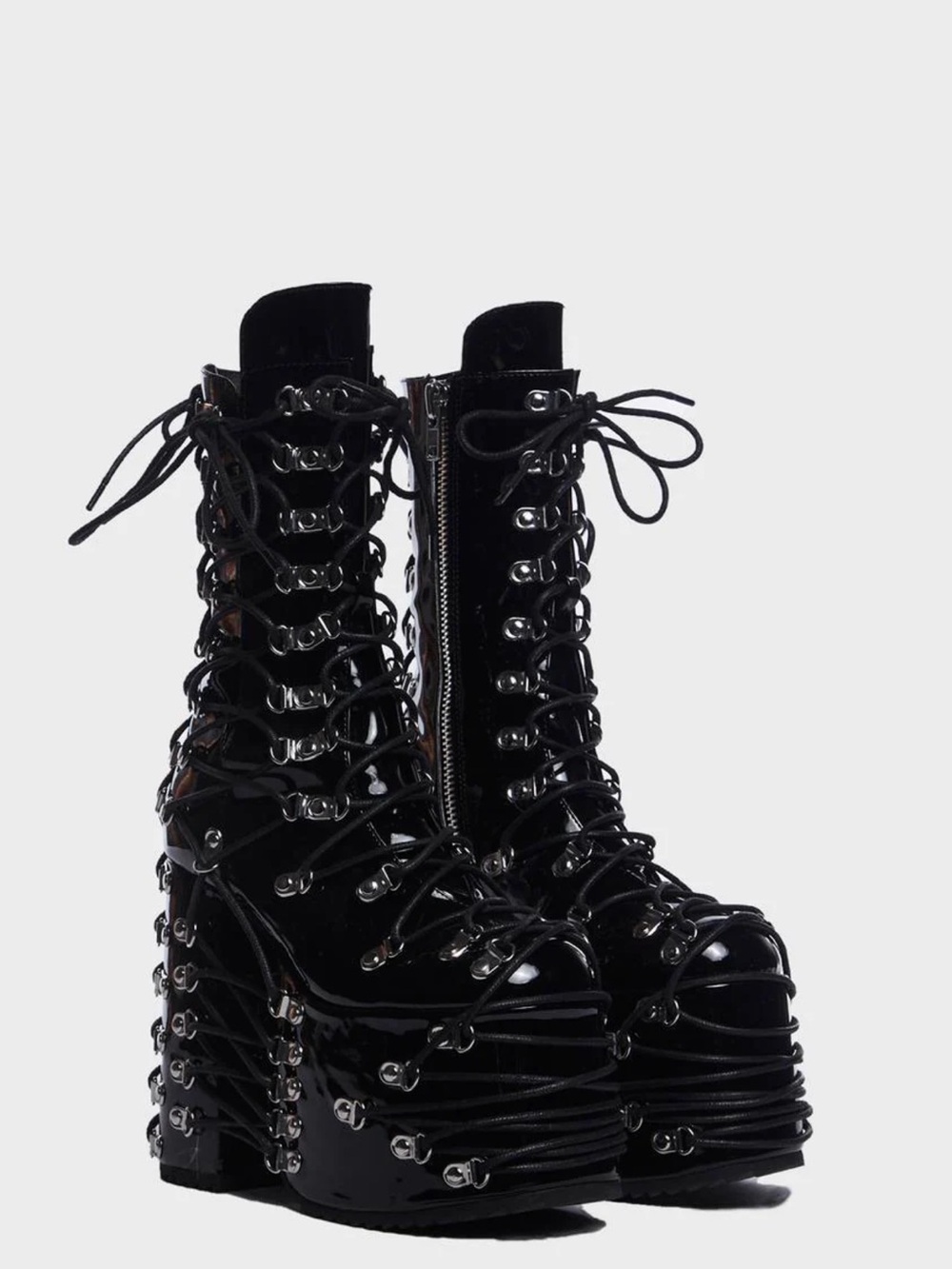 Platform Lace-Up Combat Boots - Black